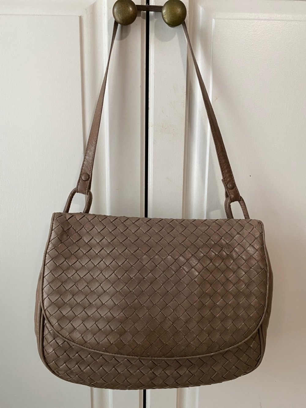 Bottega Venetia Intrecciato Woven Leather Bag Taupe Vintage Made in Italy